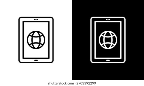 Diseño de conjunto de iconos blancos de contorno de tableta inteligente