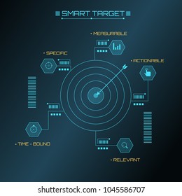 Smart target - Business goals - futuristic design of business strategy vector illustration with icons