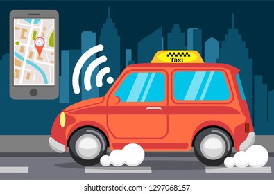 Smart taxi vector flat style illustration