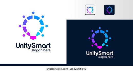 Smart team logo design. People family together human unity logo with light bulb design graphic graphic symbol icon vector.