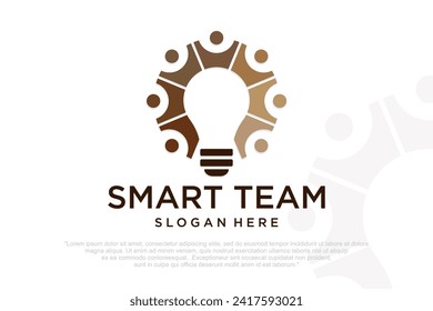 smart teamwork logo design combination with lamp and people , symbol of community, family and group. Vector illustration 