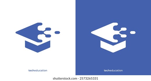 Smart Tech Education Logo. Graduation Hat and Data Connection Graphic Icon. Digital Education Logo Design Template.