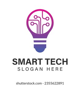 Smart Tech Logo Design Tech with Bulb Logotype 