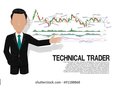 Smart technical trader is presenting stock chart analysis on transparent background
