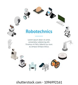 Smart Technologies Devices Banner Card Circle Innovation Futuristic System Equipment Ai, Robot and Arm. Vector illustration