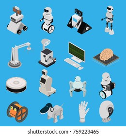 Smart Technologies Devices Icons Set Isometric View On A Blue Background Innovation Futuristic System Equipment Ai, Robot And Arm. Vector Illustration