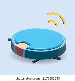 Smart Technologies. Robot vacuum cleaner on blue floor.3D illustration.