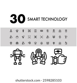 Smart technology black and white line icon