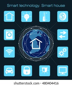 Smart technology . Concept with globe ubiquitous smart home technology