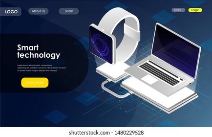 Smart technology concept. Isometric icon of smartwatch. Digital technology. Smart device. Can usefor landing page, website, banners etc.
