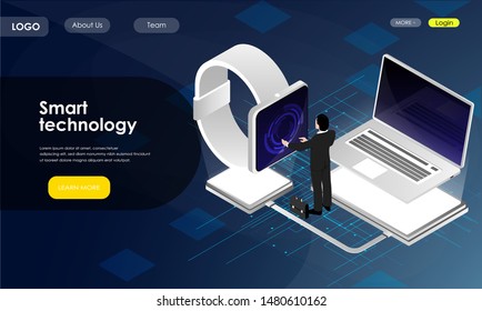 Smart technology concept. Isometric icon of smartwatch. Digital technology. Smart device. Can usefor landing page, website, banners etc.