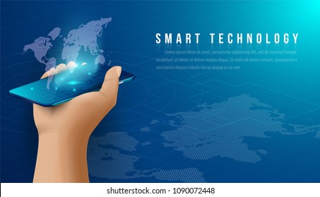 Smart technology and Cryptocurrency and blockchain Isometric Concept. modern technology with Mobile Phone and smart watch. analysts and managers working on blockchain start up