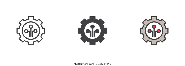 Smart technology different style icon set. Line, glyph and filled outline colorful version, outline and filled vector sign. AI driven automation symbol, logo illustration. Vector graphics