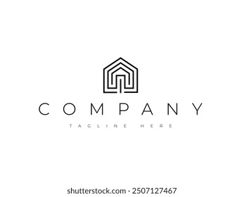 smart technology house line logo design
