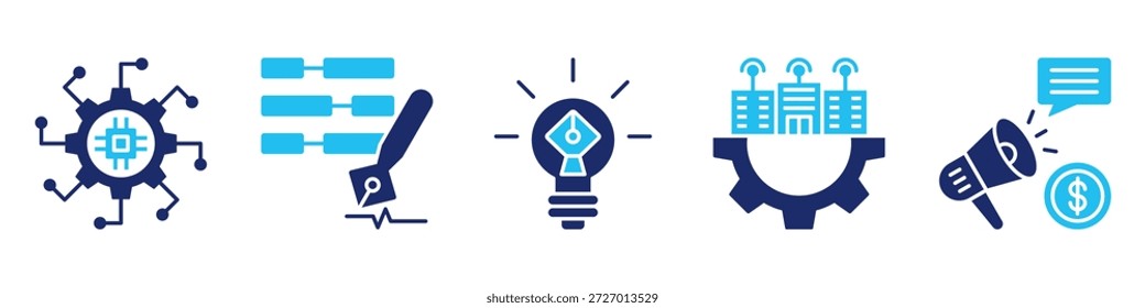 colección de conjunto de iconos de tecnología inteligente, para concepto de innovación con iconos Sistema inteligente, traducción tecnológica, creación, infraestructura digital, promoción. Vector simple Glifo Duotone Ilustración