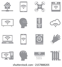 Smart Technology Icons. Gray Flat Design. Vector Illustration.