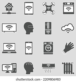 Smart Technology Icons. Sticker Design. Vector Illustration.