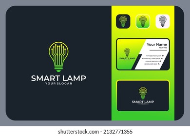smart technology lamp logo design and business card