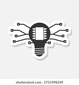 Etiqueta engomada elegante del icono de la bombilla de la tecnología aislada en fondo gris