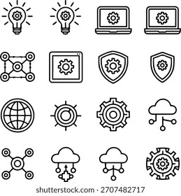Ícones de linha de tecnologia inteligente Inovação digital, IA, rede e símbolos de automação
