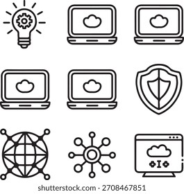 Iconos de línea de Tecnología inteligente Innovación digital, IA, redes y símbolos de automatización
