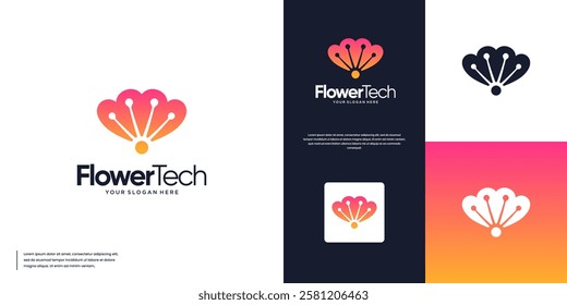 smart technology logo with flower and electric circuit concept, modern abstract, graphic design template.