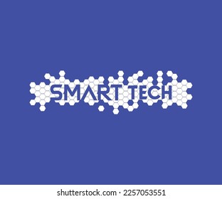 Smart Technology Logo with Honeycomb design on blue background. Technology Logo