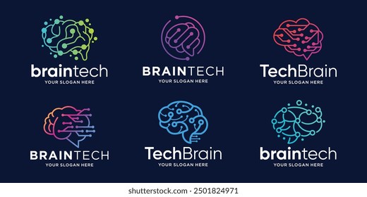 smart technology logotype concept, tech brain logo design collections.