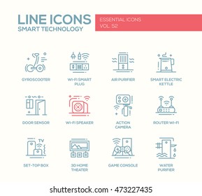 Smart Technology - modern vector plain line design icons and pictograms set. 