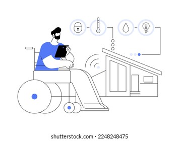 Smart technology for persons with disabilities abstract concept vector illustration. Home automation, door and motion sensors, health monitoring system, voice assistant abstract metaphor.