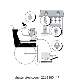 Smart technology for persons with disabilities abstract concept vector illustration. Home automation, door and motion sensors, health monitoring system, voice assistant abstract metaphor.