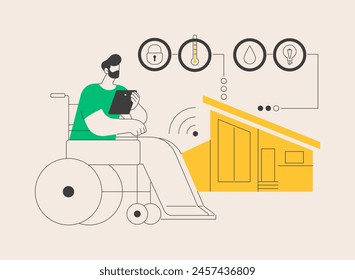 Smart technology for persons with disabilities abstract concept vector illustration. Home automation, door and motion sensors, health monitoring system, voice assistant abstract metaphor.