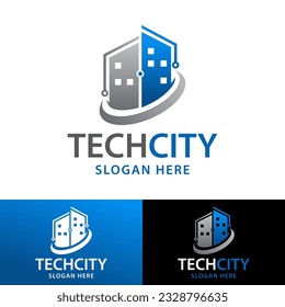 smart technology residential city logo design vector template