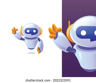 Smart Techy Chat bot Waving Hand Character