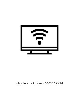 Smart television icon in linear, outline icon isolated on white background