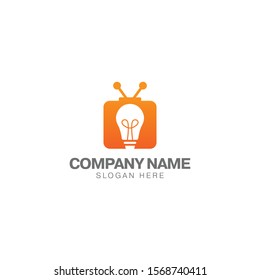 Smart television logo design template, light bulb and television with gradient color vector