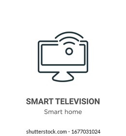 Smart television outline vector icon. Thin line black smart television icon, flat vector simple element illustration from editable smart home concept isolated stroke on white background
