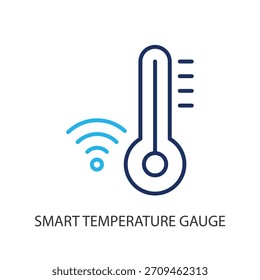 Ícones de linha fina do indicador inteligente de temperatura. Ilustração vetorial original.