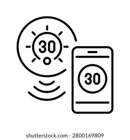 Smart thermostat icon. Technology and home automation line symbol. Black and white.