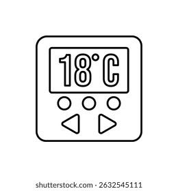 ícone termostato inteligente, linha vetorial isolada no fundo branco.