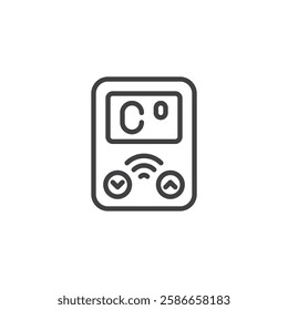 Smart Thermostat line icon. linear style sign for mobile concept and web design. A thermostat with a Wi-Fi outline vector icon. Remote climate control symbol, logo illustration. Vector graphics