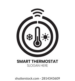 Smart Thermostat logo features a temperature gauge icon enclosed within digital signal rings. This minimalist design provides a clean structure for a connected technology identity that perfectly suits smart home device manufacturers, heating and cooling contractors, or climate control experts seeking a highly professional and efficient industry business logo.