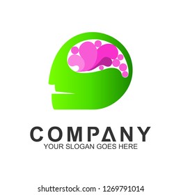 smart think, brain system, head with creative brain logo