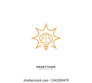 Smart think linear logo template, brain lamp logo vector, brain idea illustration