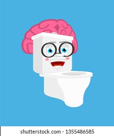 Smart Toilet bowl with brains isolated. lavatory Cartoon Style. toilet brainy Vector