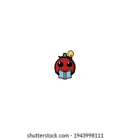 Smart Tomato Reading Book  Cartoon Character Vector Illustration Design. Cute, Fun, And Funny Style. Recomended For Vegetable Shop Logo Mascot.