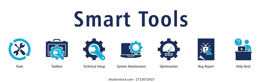 Smart Tools banner with icons of Tools, Toolbox, Technical Setup, System Maintenance, Optimization, Bug Report and Help Desk.