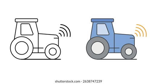 Smart tractor with sensor lines icon representing AI-driven farming technology, available in both outline and color styles.