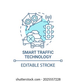 Smart traffic technology blue concept icon. Roadway moving control abstract idea thin line illustration. Way of city traffic jam abolition. Vector isolated outline color drawing. Editable stroke