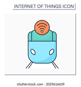 Icono de color del tren inteligente. Transporte inteligente. Concepto de tecnologías inteligentes digitales. Tren moderno e inteligente. Ilustración vectorial aislada